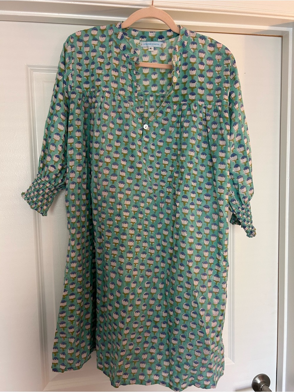 Le Bazar Coastal Mini Tunic Dress with Blue & White block printing